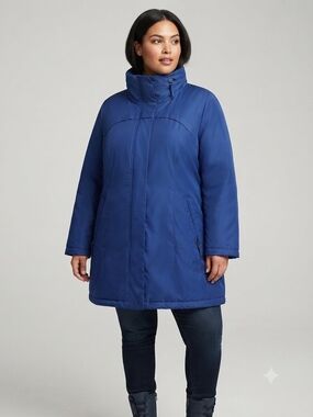 Penningtons Plus-Size Trench Coat in Blue With Packable Hood Size XXL